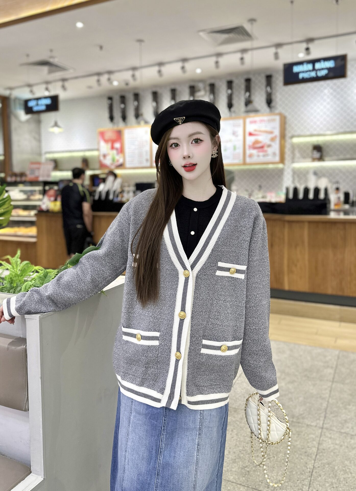 Áo Len Nữ Cardigan Phối Viền Trắng - Ảnh 4