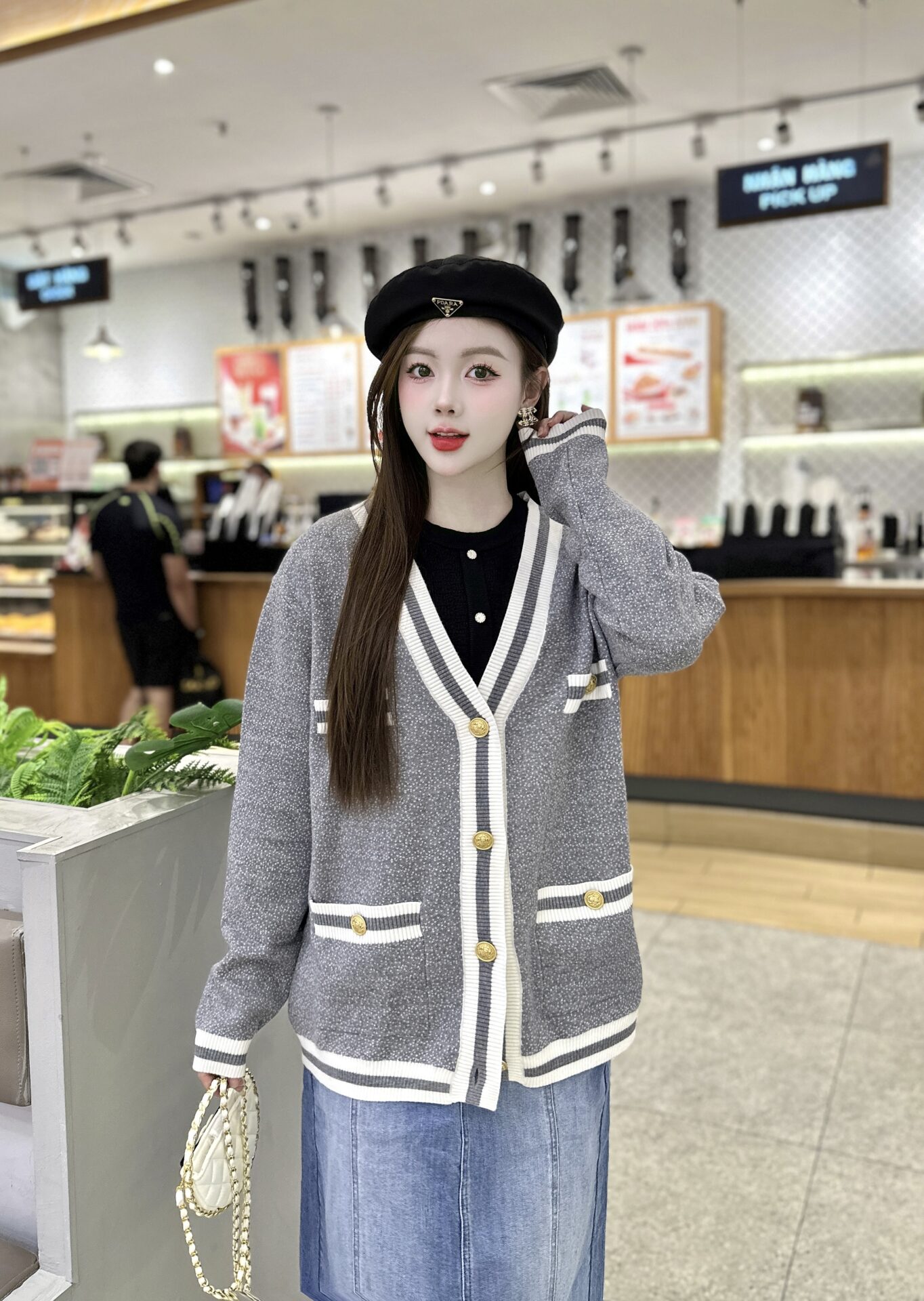 Áo Len Nữ Cardigan Phối Viền Trắng - Ảnh 5