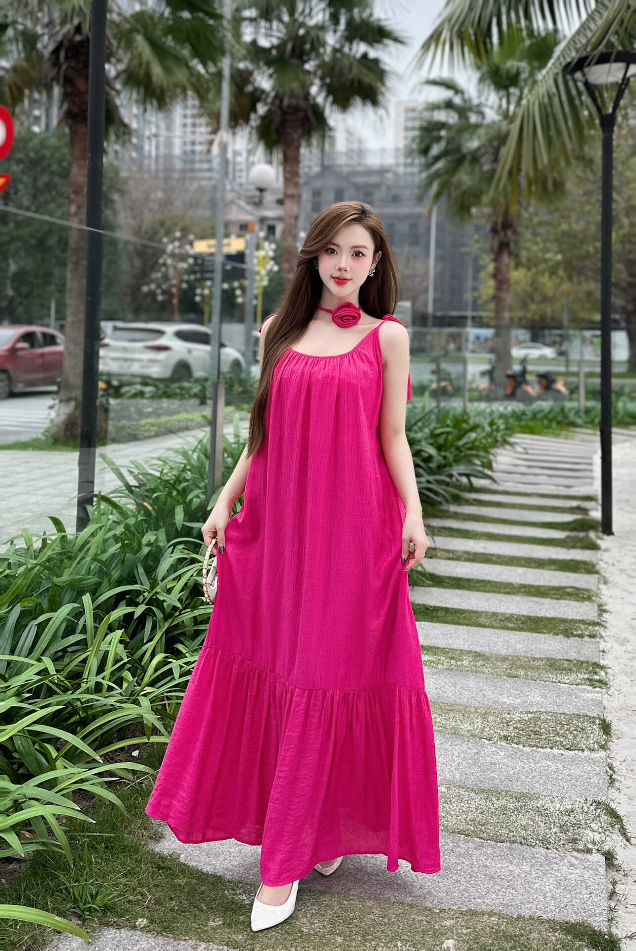 Váy Đũi Maxi hai dây freesize - Ảnh 2