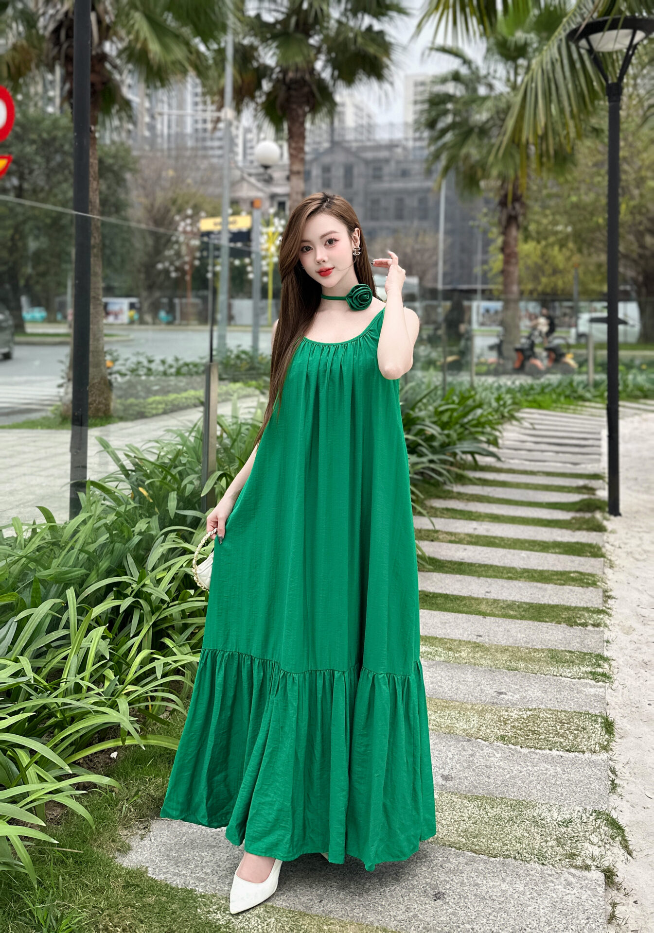 Váy Đũi Maxi hai dây freesize - Ảnh 5