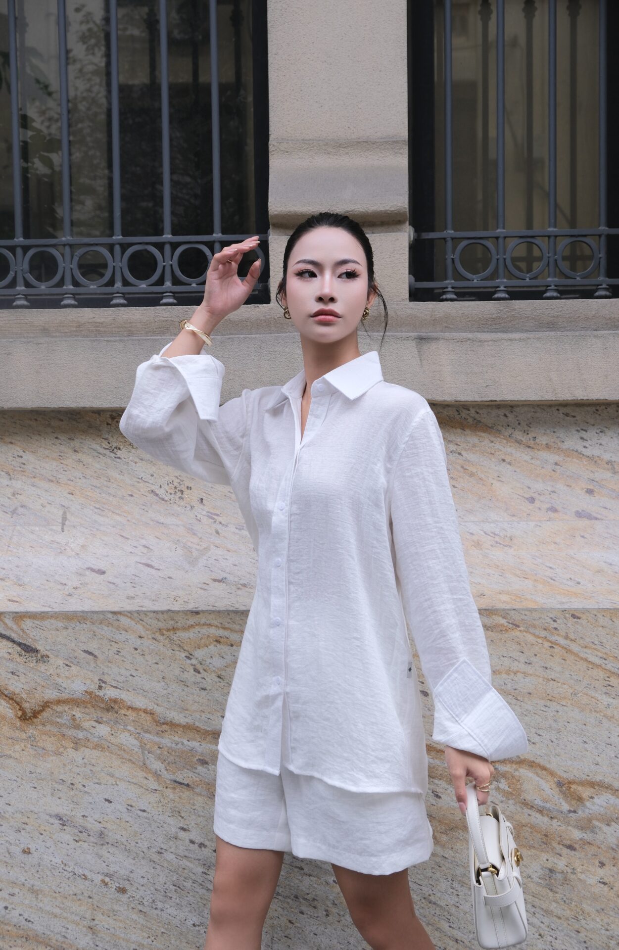 Bộ Đũi Quần Short Kèm Sơ Mi Nữ - Ảnh 7